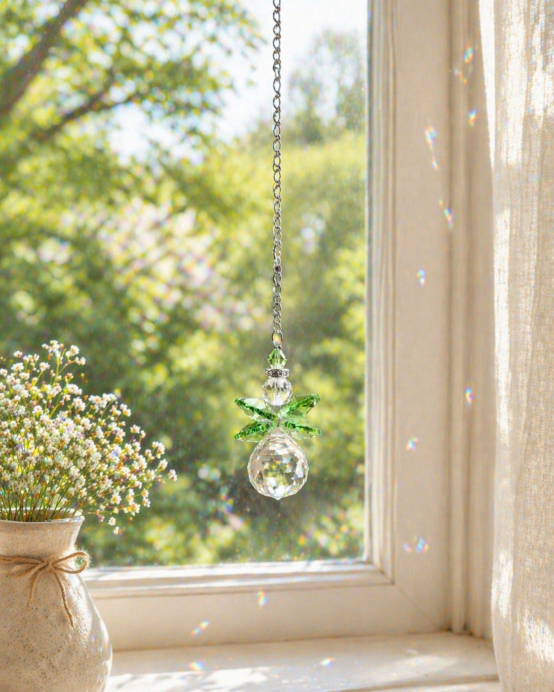 Green Crystal Angel Suncatcher