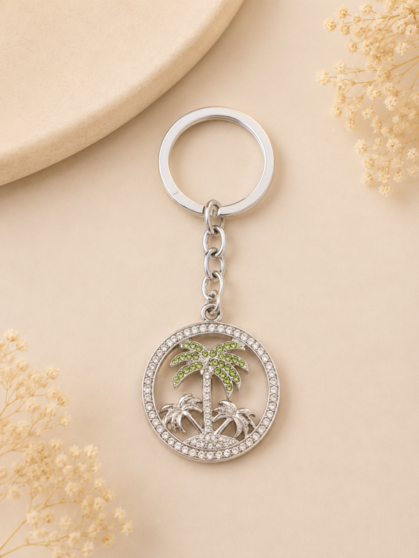 Silver Palm Tree Crystal Keyring
