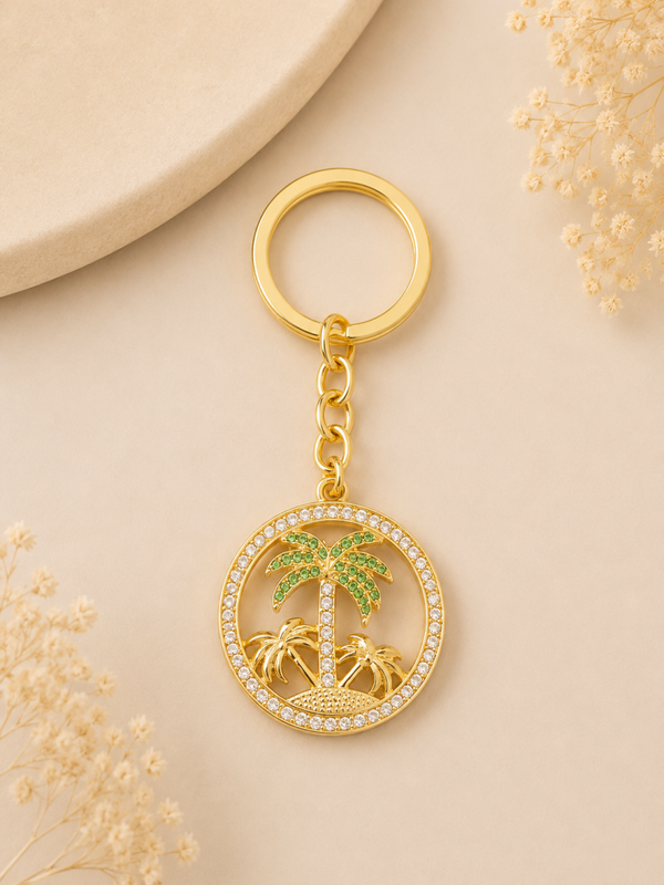 Gold Palm Tree Crystal Keyring