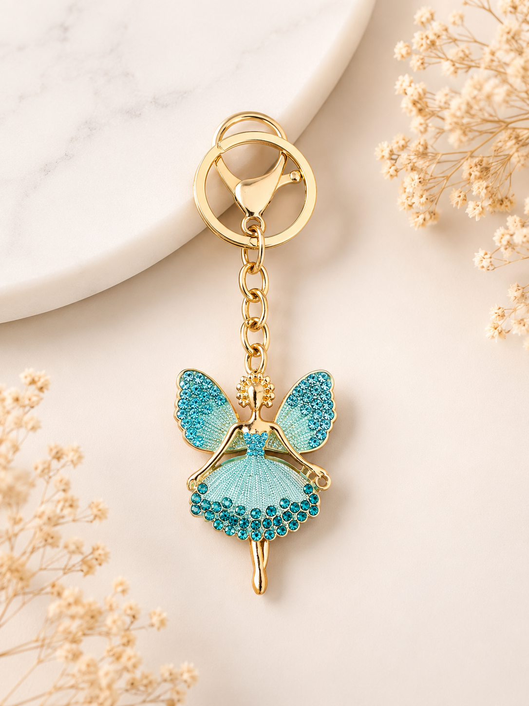 Blue Ballerina Angel Crystal Keyring