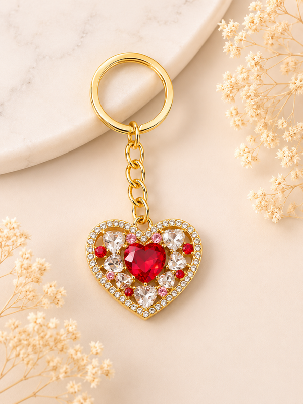 Red Crystal Heart Keyring