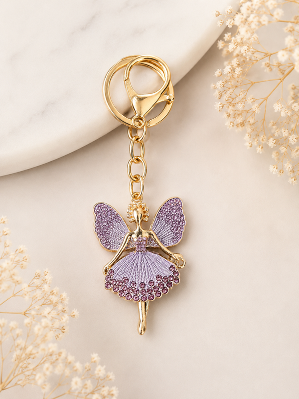 Lilac Ballerina Angel Crystal Keyring