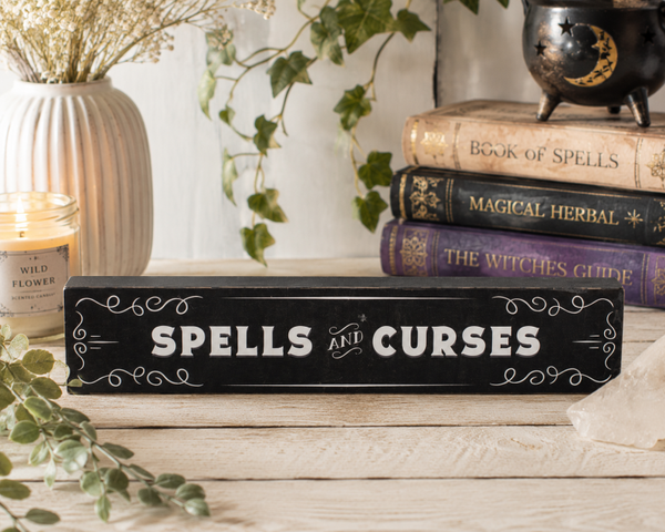 Spells & Curses Wooden Book Sign