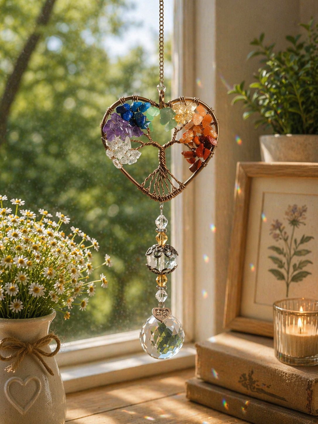 Multi Crystal Chakra Heart Suncatcher