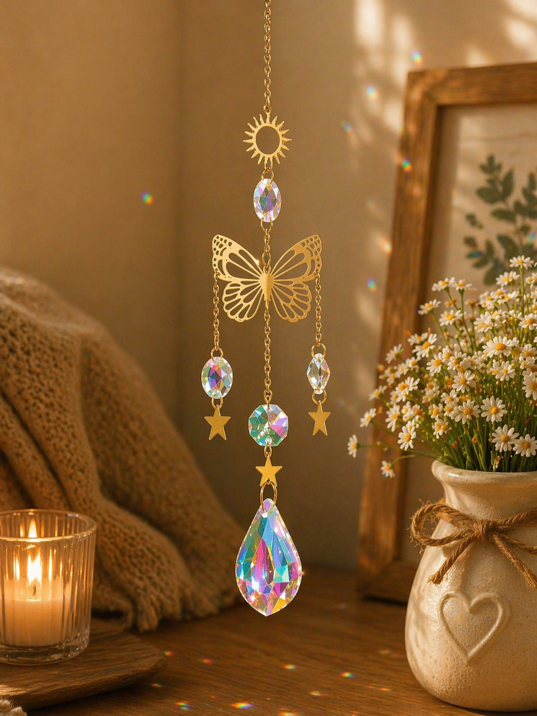 Gold Butterfly & Iridescent Crystal Suncatcher
