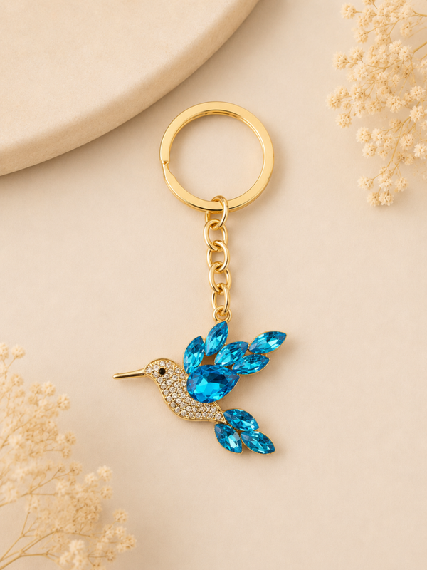Blue Crystal Hummingbird Keyring