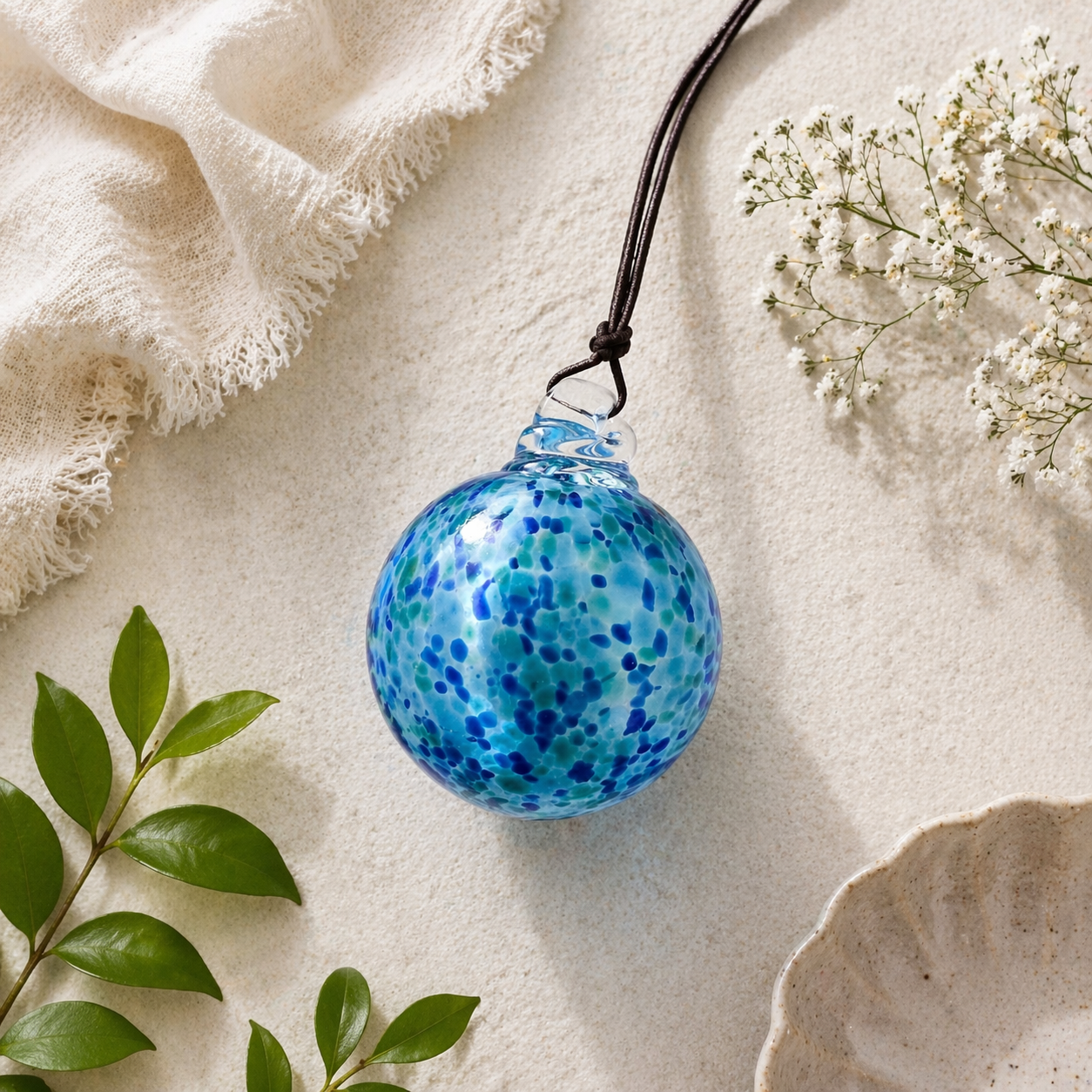 Blue Hand-Blown Glass Hanging Ball