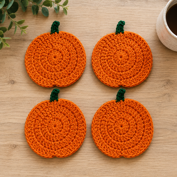 Orange Crochet Pumpkin Coasters