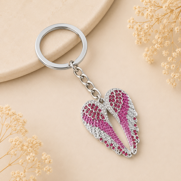 Purple Rhinestone Angel Wings Keyring