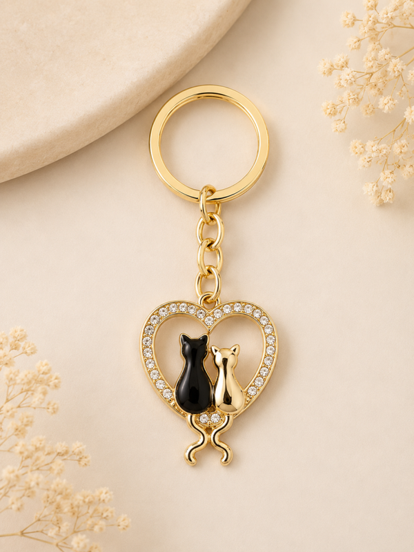 Gold Cat Rhinestone Keyring