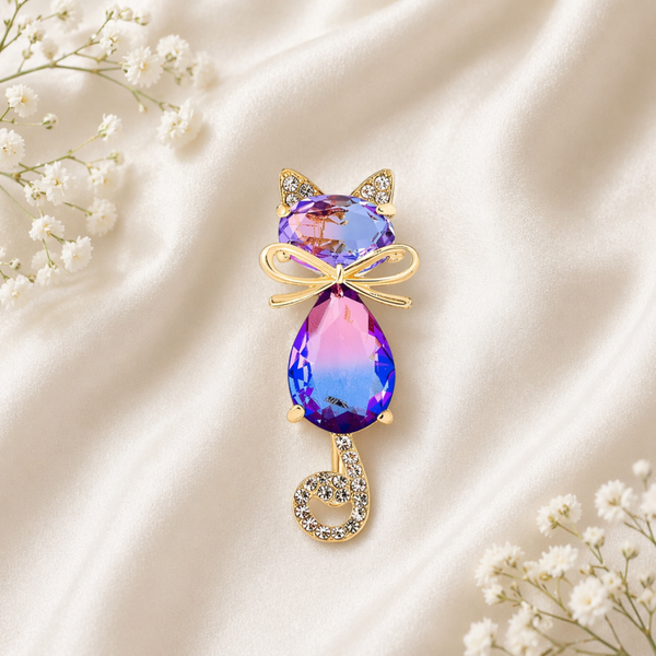 Elegant Crystal Cat Brooch