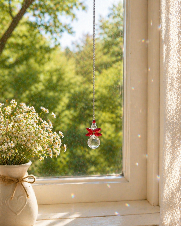Red Crystal Angel Suncatcher