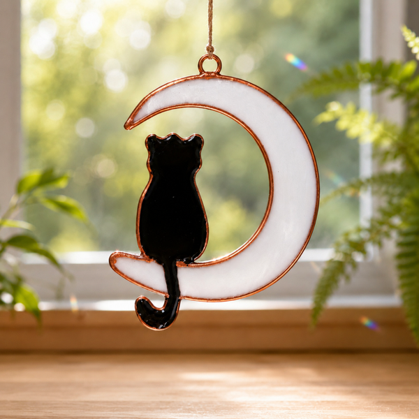 Cat Crescent Moon Suncatcher
