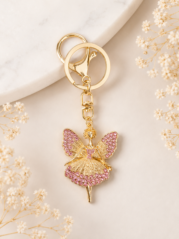 Pink Ballerina Angel Crystal Keyring