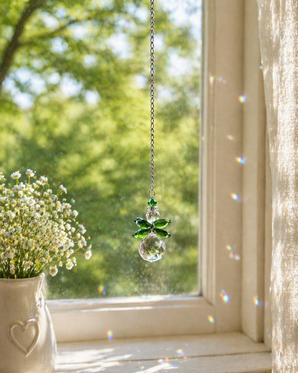 Forest Green Crystal Angel Suncatcher