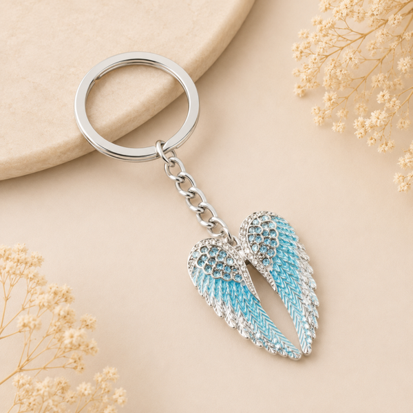 Blue Rhinestone Angel Wings Keyring