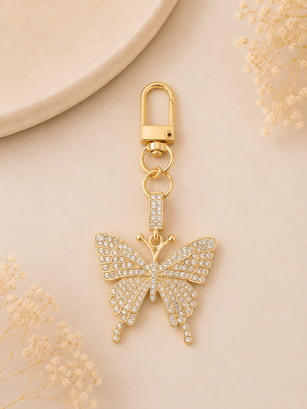 Gold Crystal Butterfly Keyring