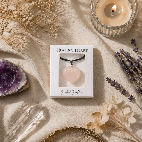 Rose Quartz Crystal Healing Heart Necklace