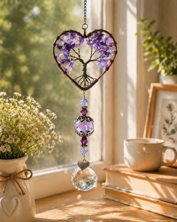 Amethyst Crystal Heart Suncatcher