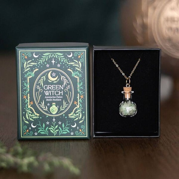 Green Witch Aventurine Crystal Potion Bottle Necklace