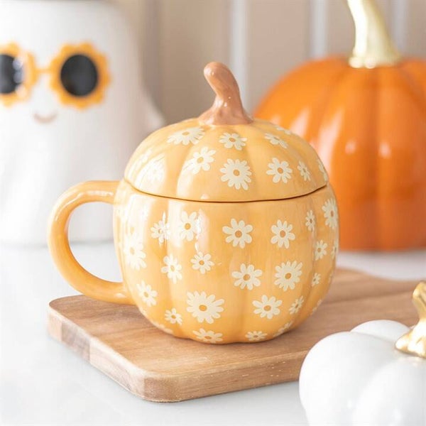 Floral Pumpkin Lidded Mug
