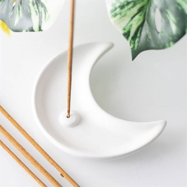 White Crescent Moon Incense Holder