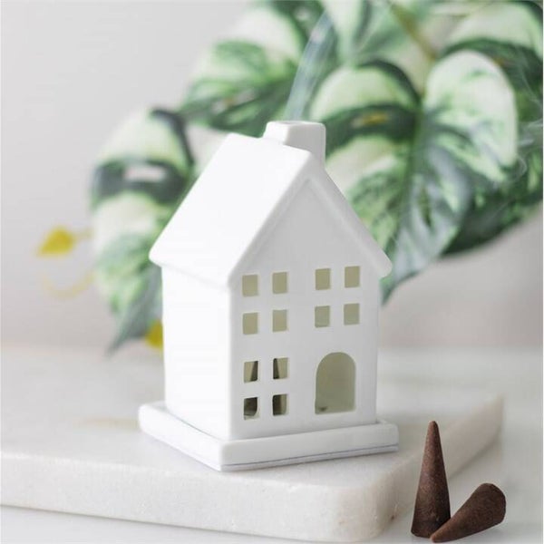 White Ceramic House Incense Cone Holder