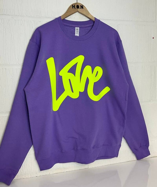 Purple Slogan Love Sweater