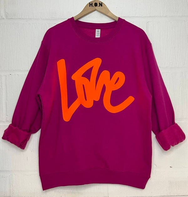 Deep Pink Slogan Love Sweater