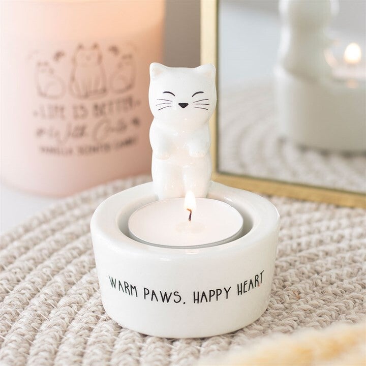 Warm Paws Happy Heart Cat Tealight Holder