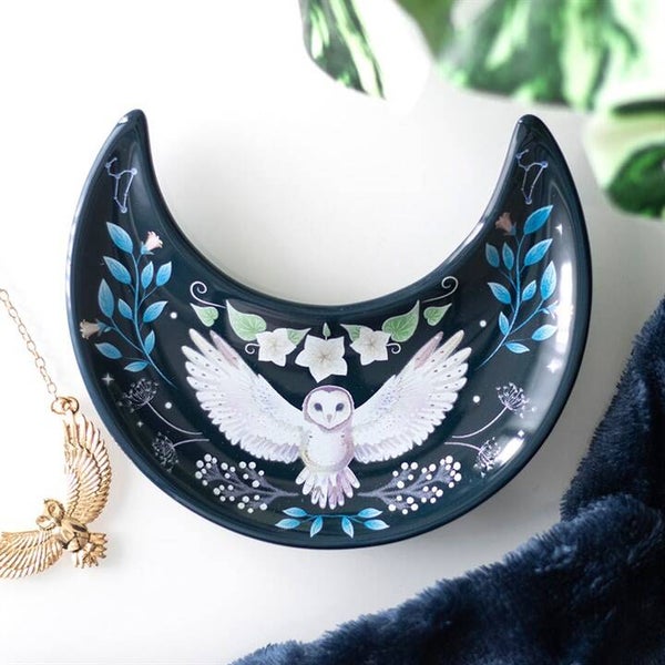 Night Flight Crescent Moon Owl Trinket Dish