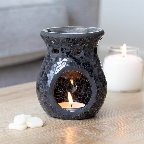 Black Crackle Mosaic Wax and Oil Tealight Burner