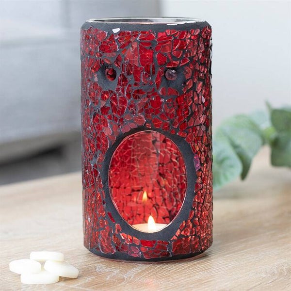 Red Crackle Glass Mosaic Wax and Oil Tealight Burner