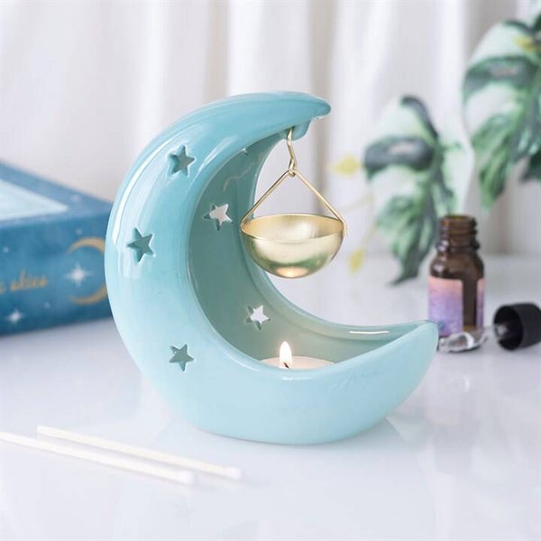 Blue Crescent Moon Hanging Oil Burner