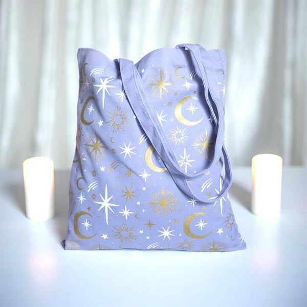Purple Celestial Print Tote Bag