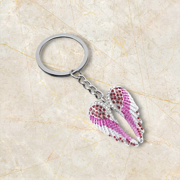 Purple Rhinestone Angel Wings Keyring