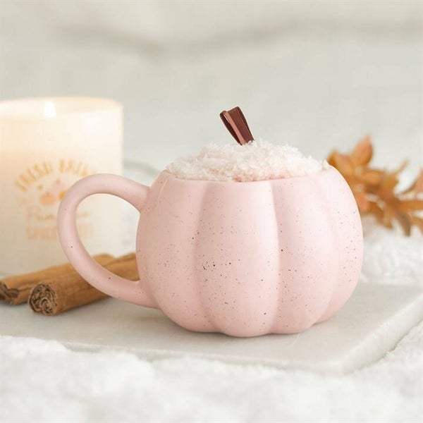 Pink Pumpkin Ceramic Mug & Fluffy Socks Gift Set