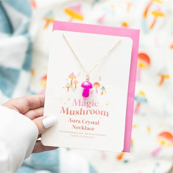 Pink Aura Mushroom Greetings Card Necklace