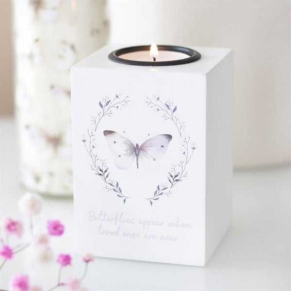 White Butterfly Remembrance Tealight Holder