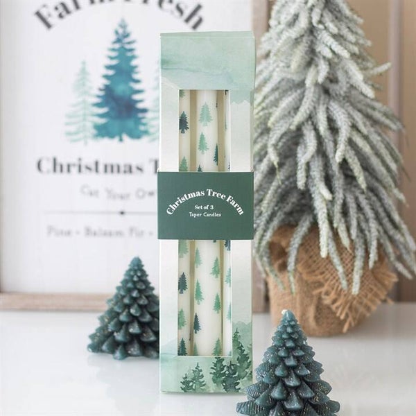 Set of 3 Fir Tree Taper Candles
