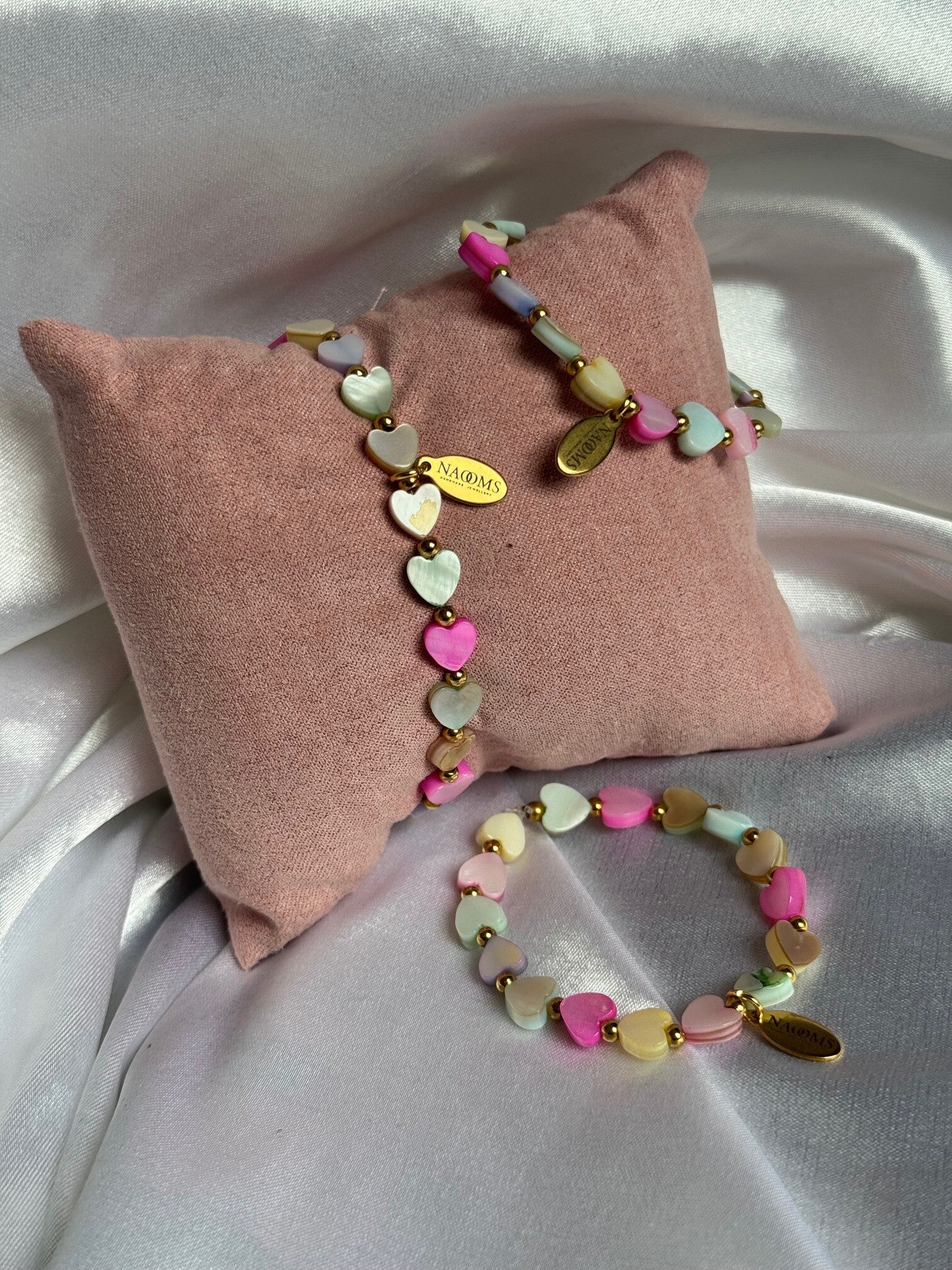 Armband Mother & Daughter Pastel Hearts Set - Goudkleurig