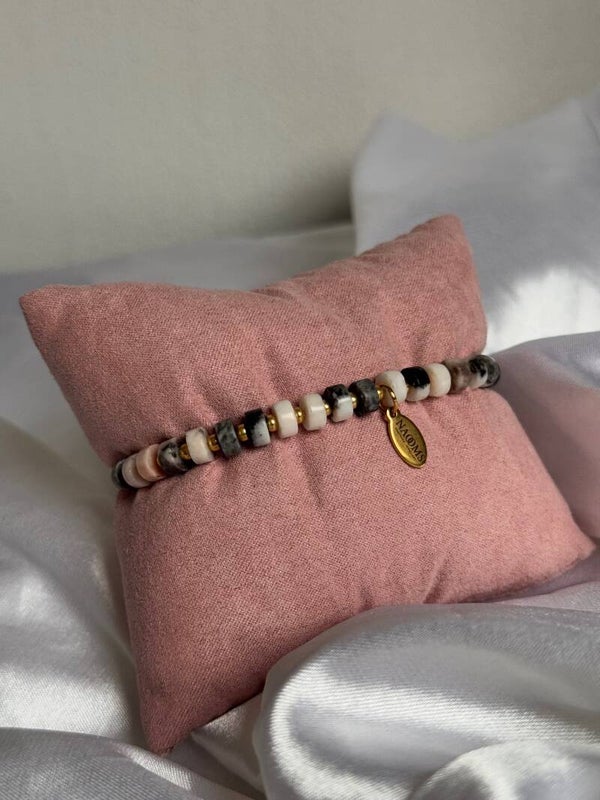 Armband Natuursteen Black & White - Goudkleurig