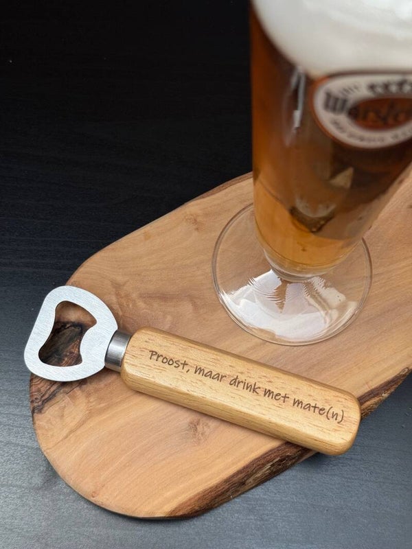 Houten bieropener - Proost, maar drink met mate(n)