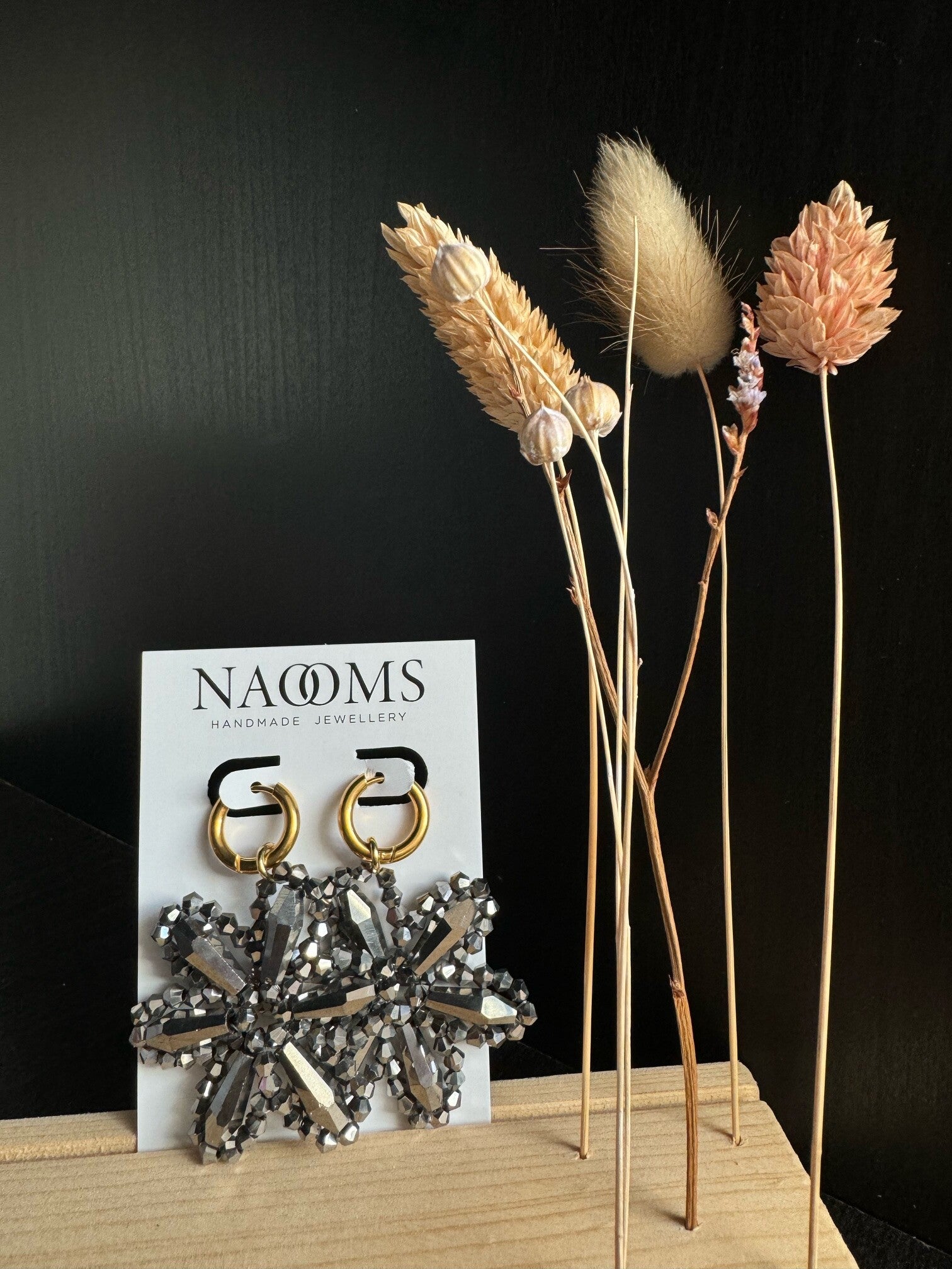 Oorbellen Glitter Flowers Anthracite - Gold