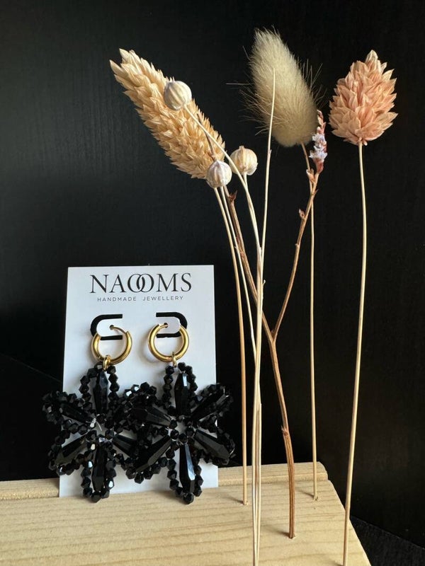 Oorbellen Glitter Flowers Black - Gold