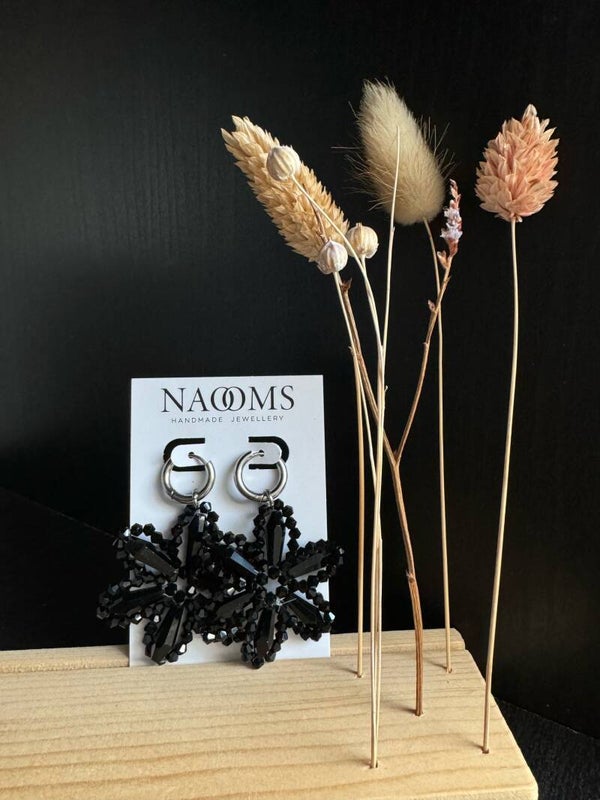 Oorbellen Glitter Flowers Black - Silver