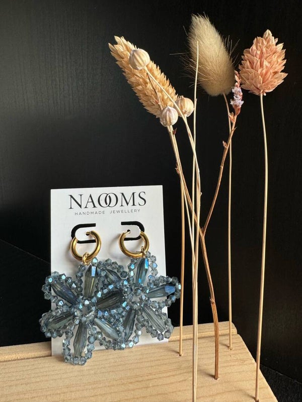 Oorbellen Glitter Flowers Blue Pearl - Gold