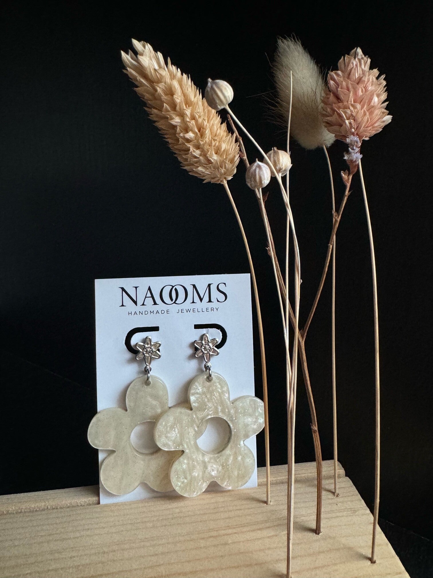 Oorbellen Glitter Flowers White - Silver