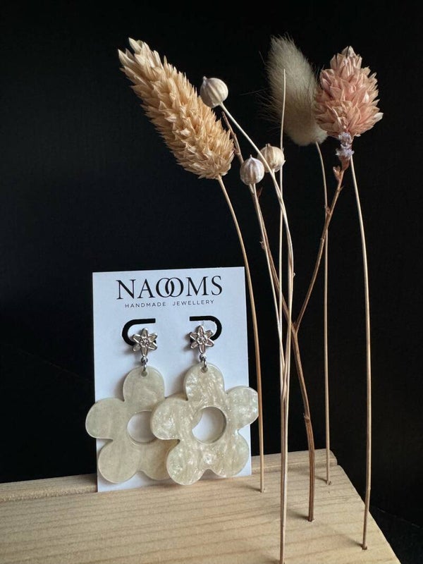 Oorbellen Glitter Flowers White - Silver