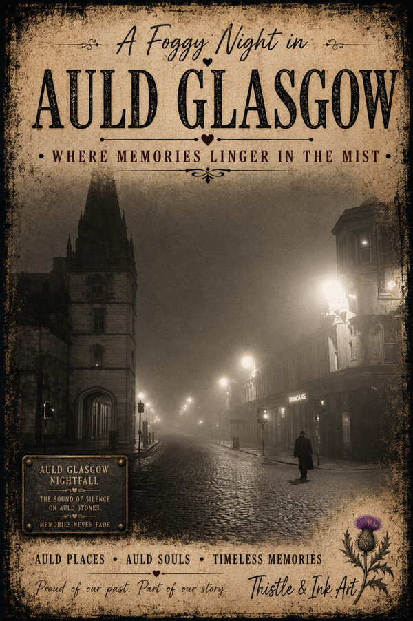 A Foggy Night in Auld Glasgow | Vintage Glasgow Art Print